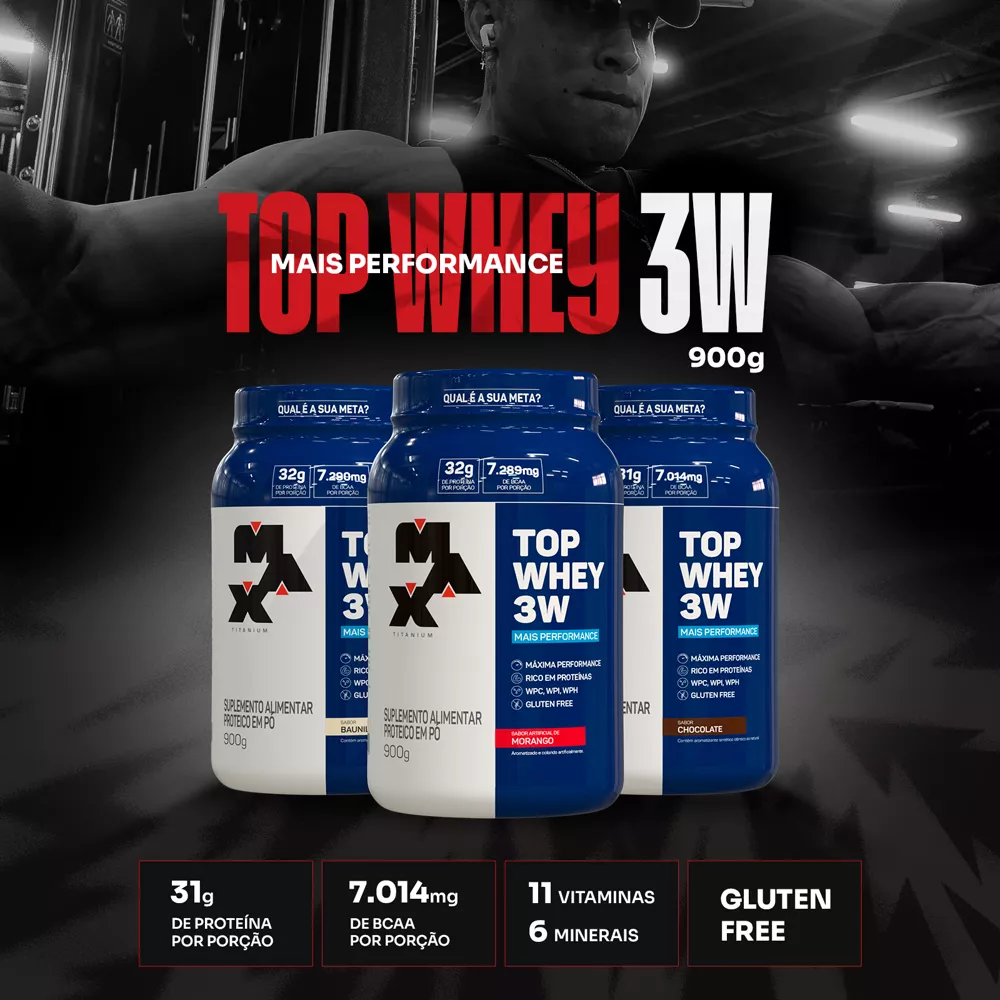 Potes do Top Whey 3W nos sabores da linha